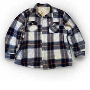 True Nation Mens 2XL Snap Flannel Jacket Sherpa Lined Blue White Check Shacket